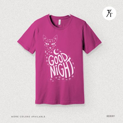Goodnight Cat Tee – Minimalist Black Cat Moon Silhouette Shirt