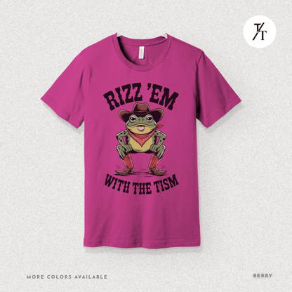 Rizz ’Em With the Tism T-Shirt – Cowboy Frog Neurodivergent Meme Tee
