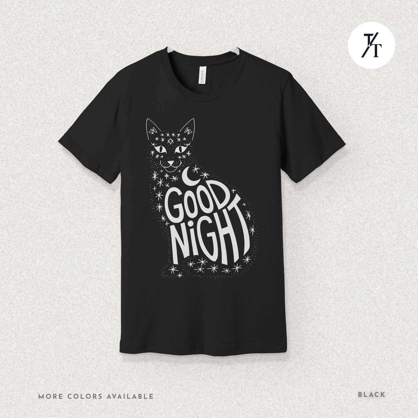 Goodnight Cat Tee – Minimalist Black Cat Moon Silhouette Shirt