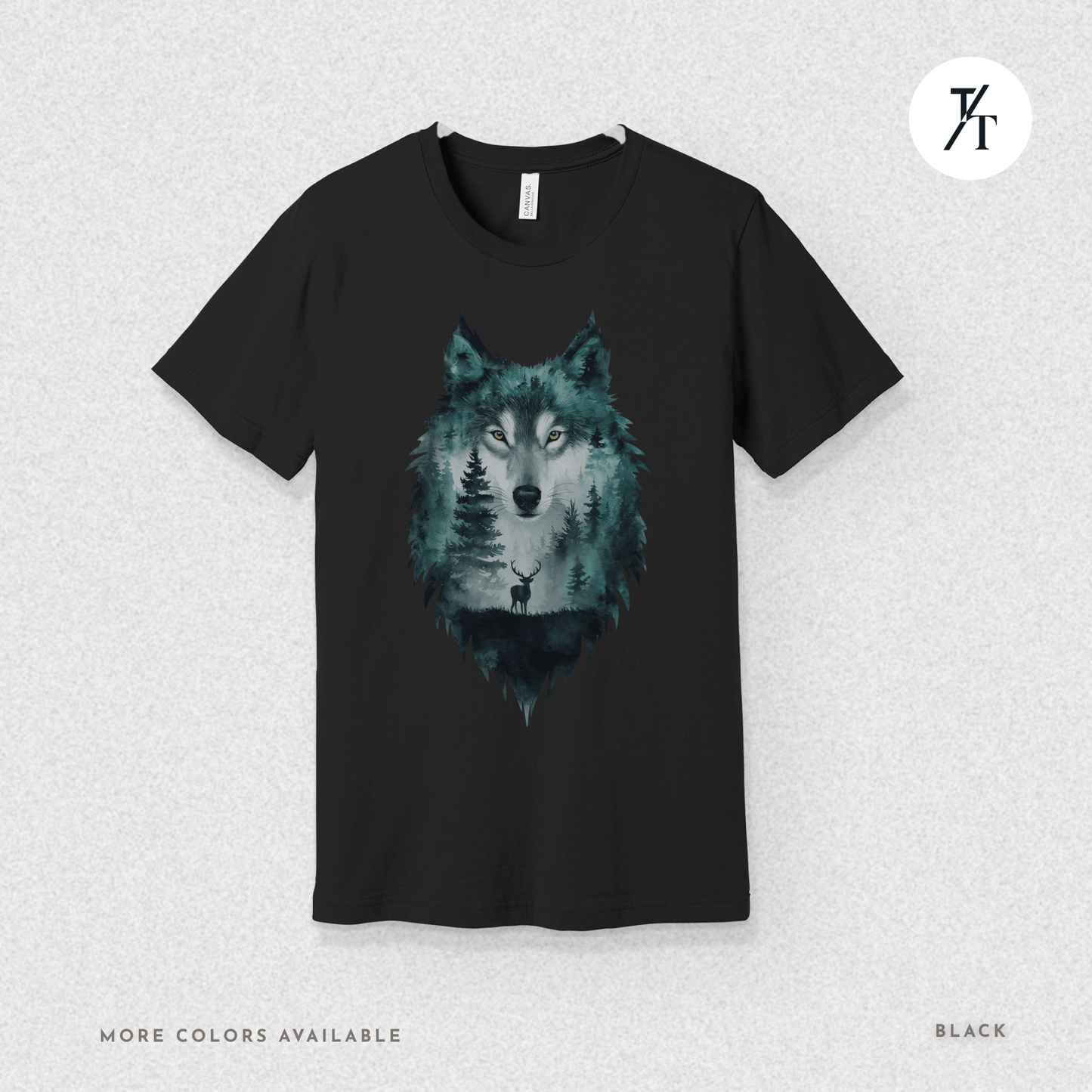 Alpha Forest Wolf Tee – Wildlife Double Exposure Graphic Shirt