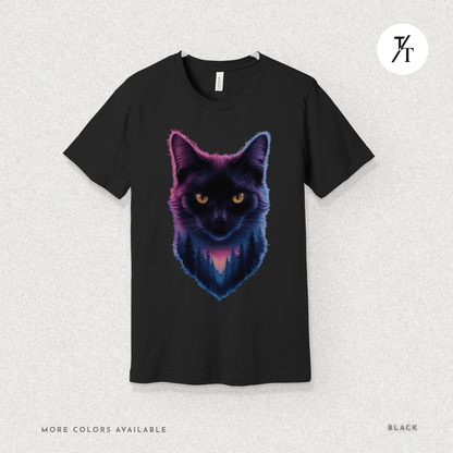 Cosmic Cat Tee – Galactic Forest Nightfall Shirt with Feline Vibes