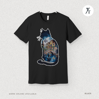 Moonlit Venice Cat Tee – Artistic Nightscape Silhouette Shirt