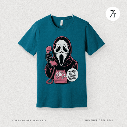 Wanna Watch a Scary Movie Tee – Horror Parody Graphic T-Shirt