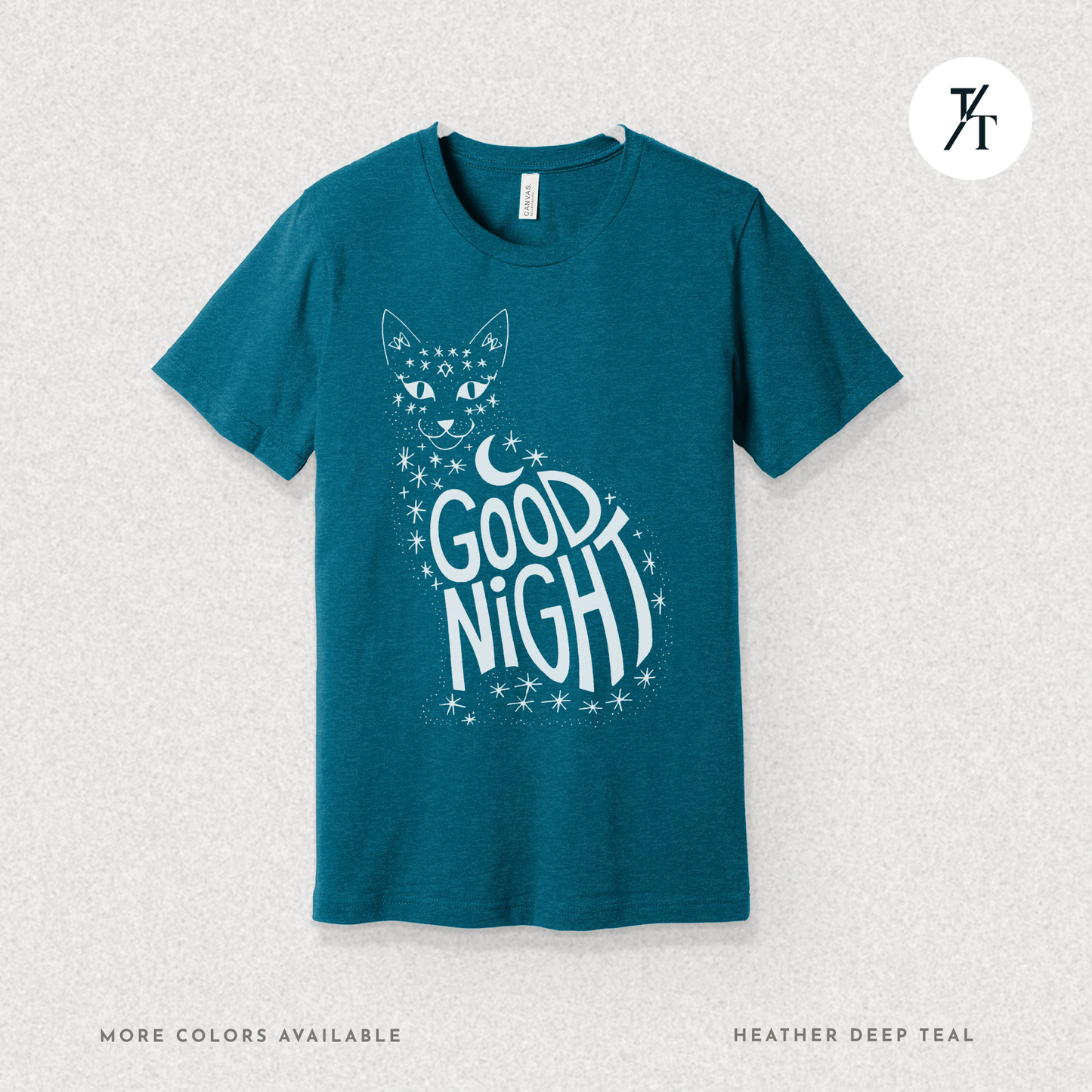 Goodnight Cat Tee – Minimalist Black Cat Moon Silhouette Shirt