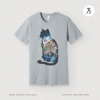 Moonlit Venice Cat Tee – Artistic Nightscape Silhouette Shirt
