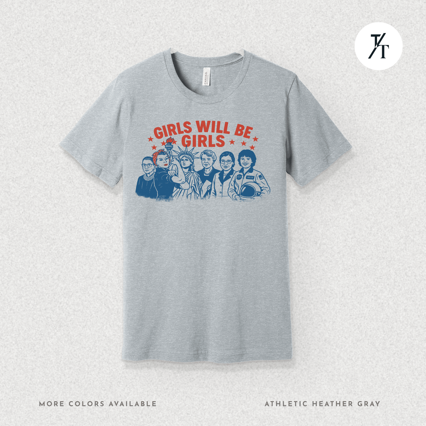 Girls Will Be Girls summer patriotic graphic tee – empowering retro feminist shirt 👊 for the 4th of July