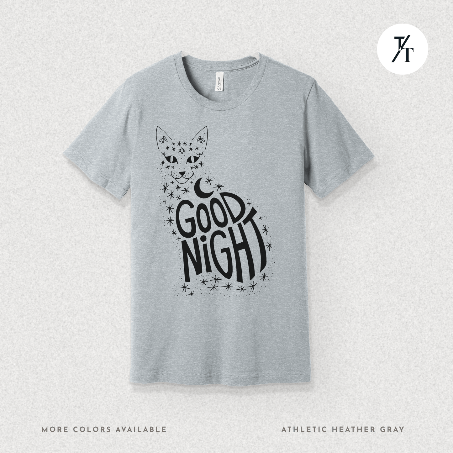 Goodnight Cat Tee – Minimalist Black Cat Moon Silhouette Shirt