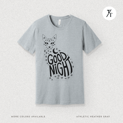 Goodnight Cat Tee – Minimalist Black Cat Moon Silhouette Shirt