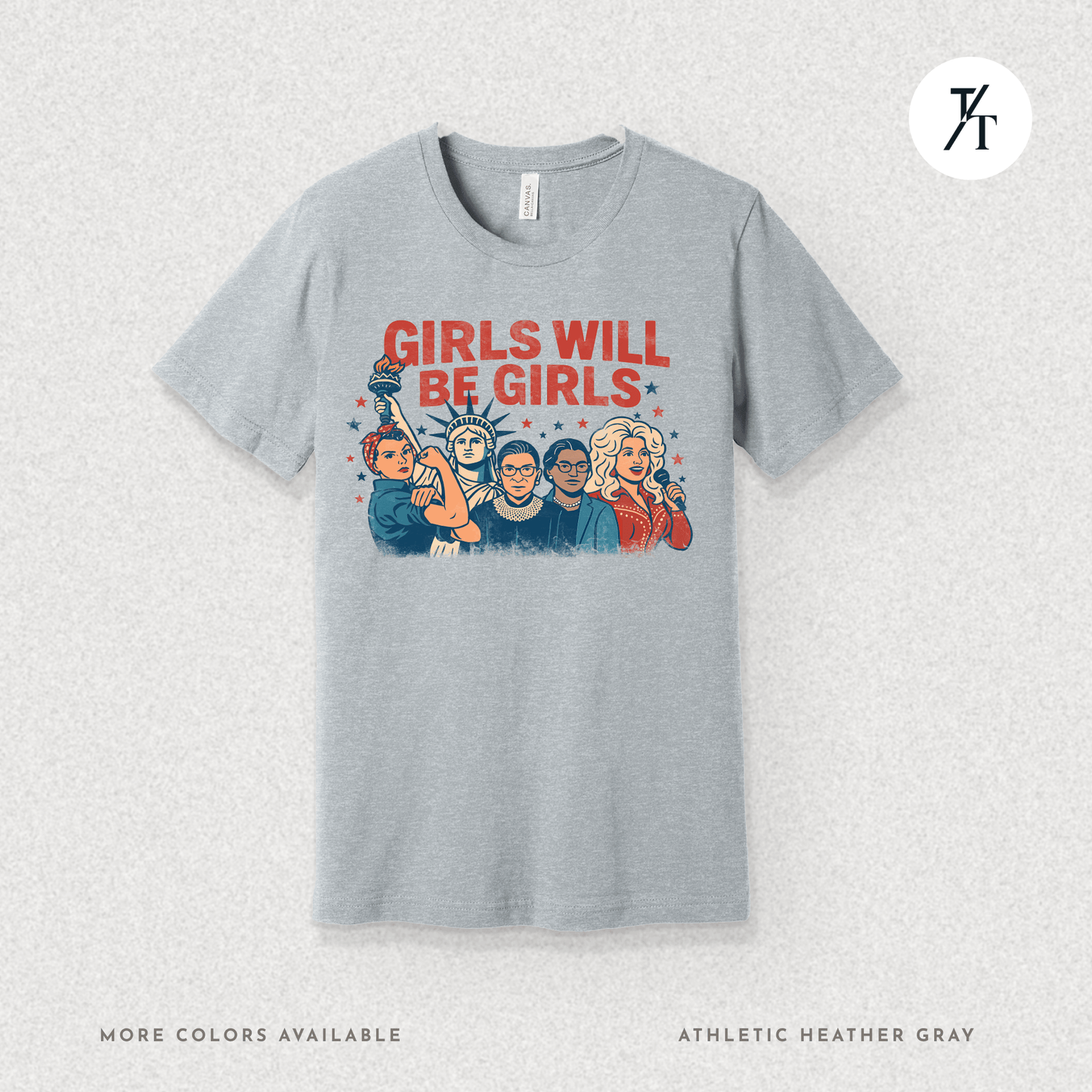 Girls Will Be Girls summer patriotic graphic tee – empowering retro feminist shirt 👊 for the 4th of July