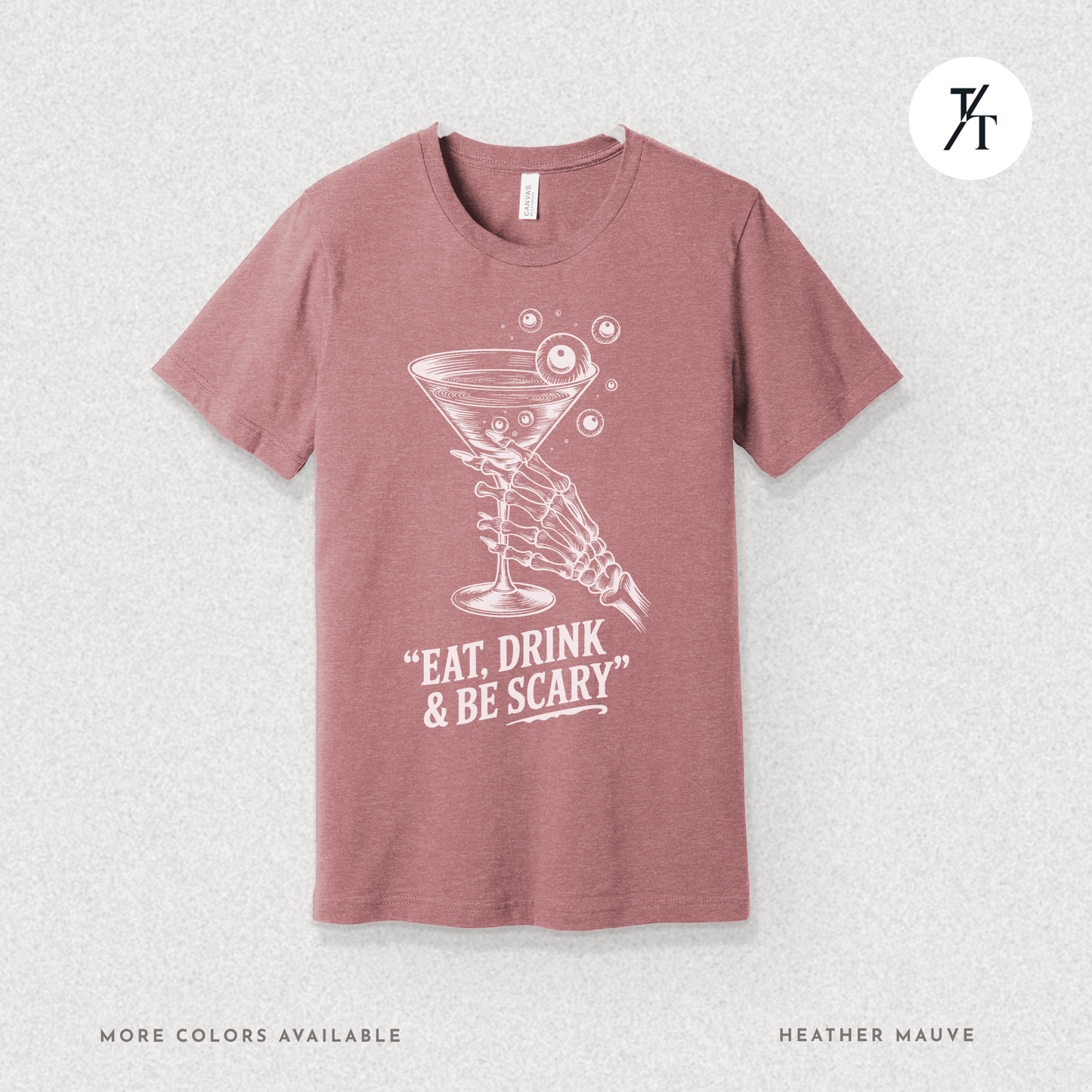 Eat, Drink & Be Scary Tee – Funny Skeleton Halloween Cocktail Shirt