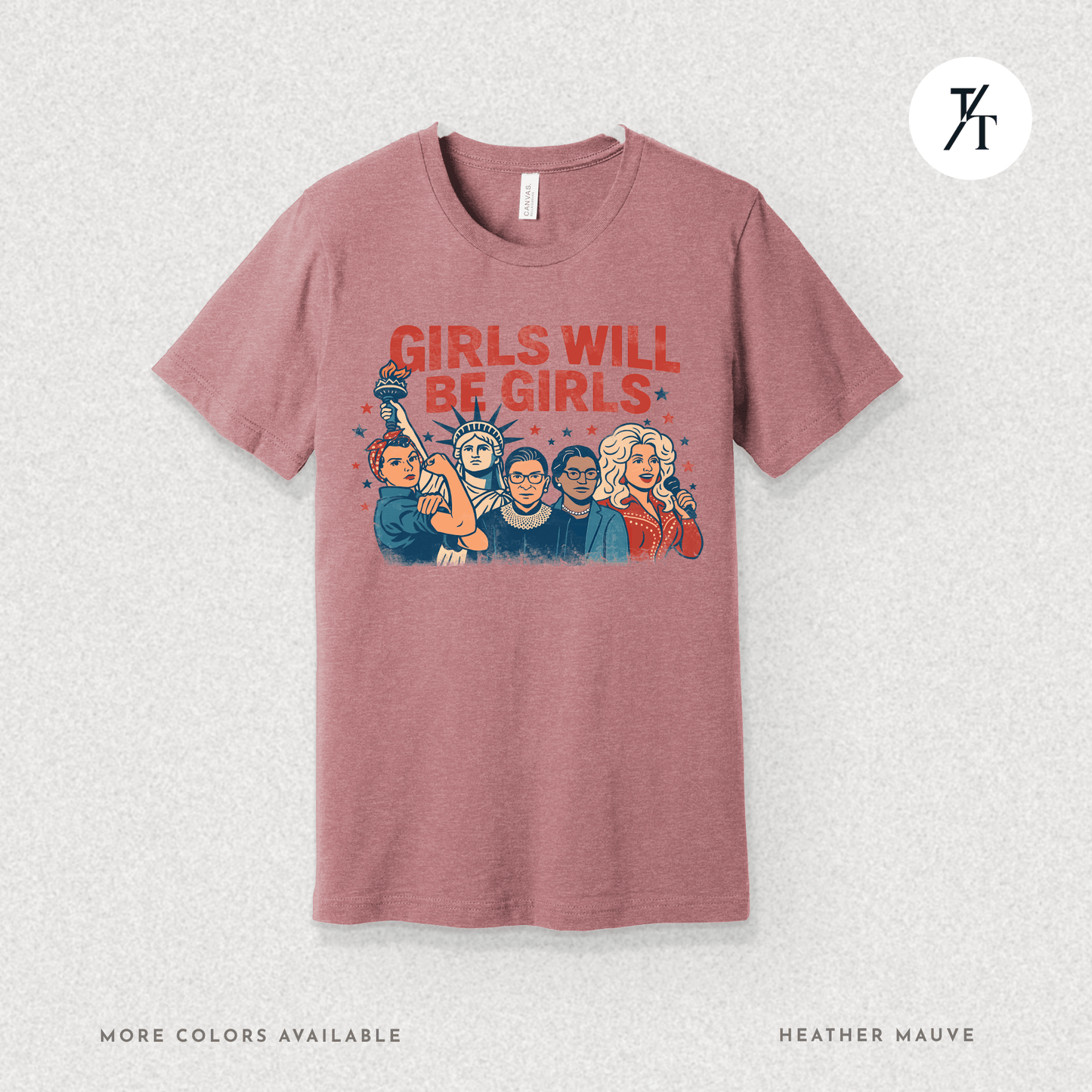 Girls Will Be Girls summer patriotic graphic tee – empowering retro feminist shirt 👊 for the 4th of July