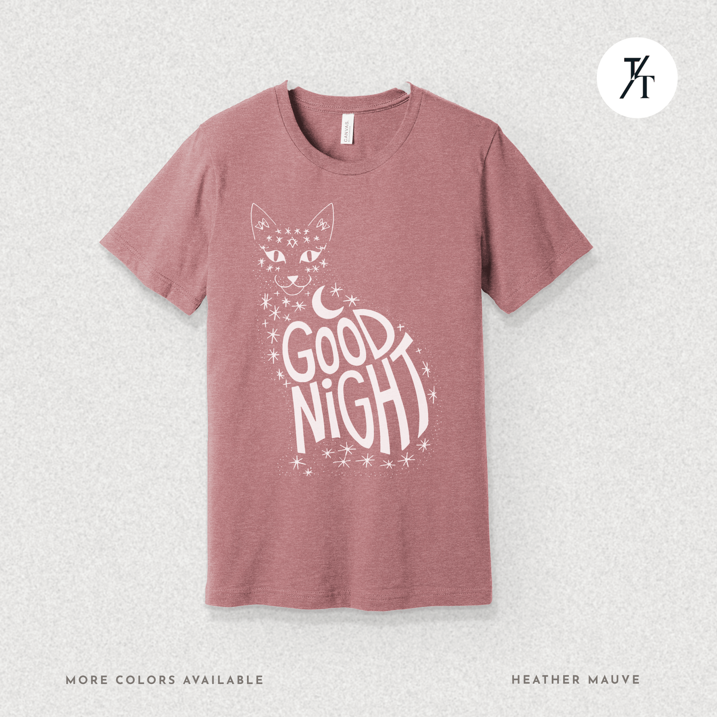 Goodnight Cat Tee – Minimalist Black Cat Moon Silhouette Shirt