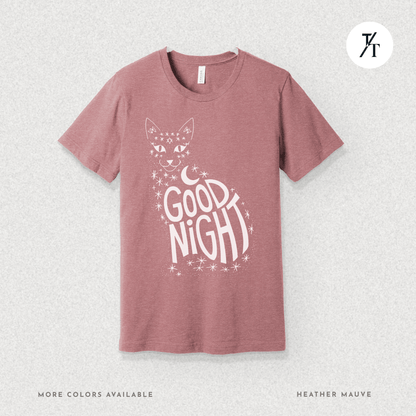 Goodnight Cat Tee – Minimalist Black Cat Moon Silhouette Shirt