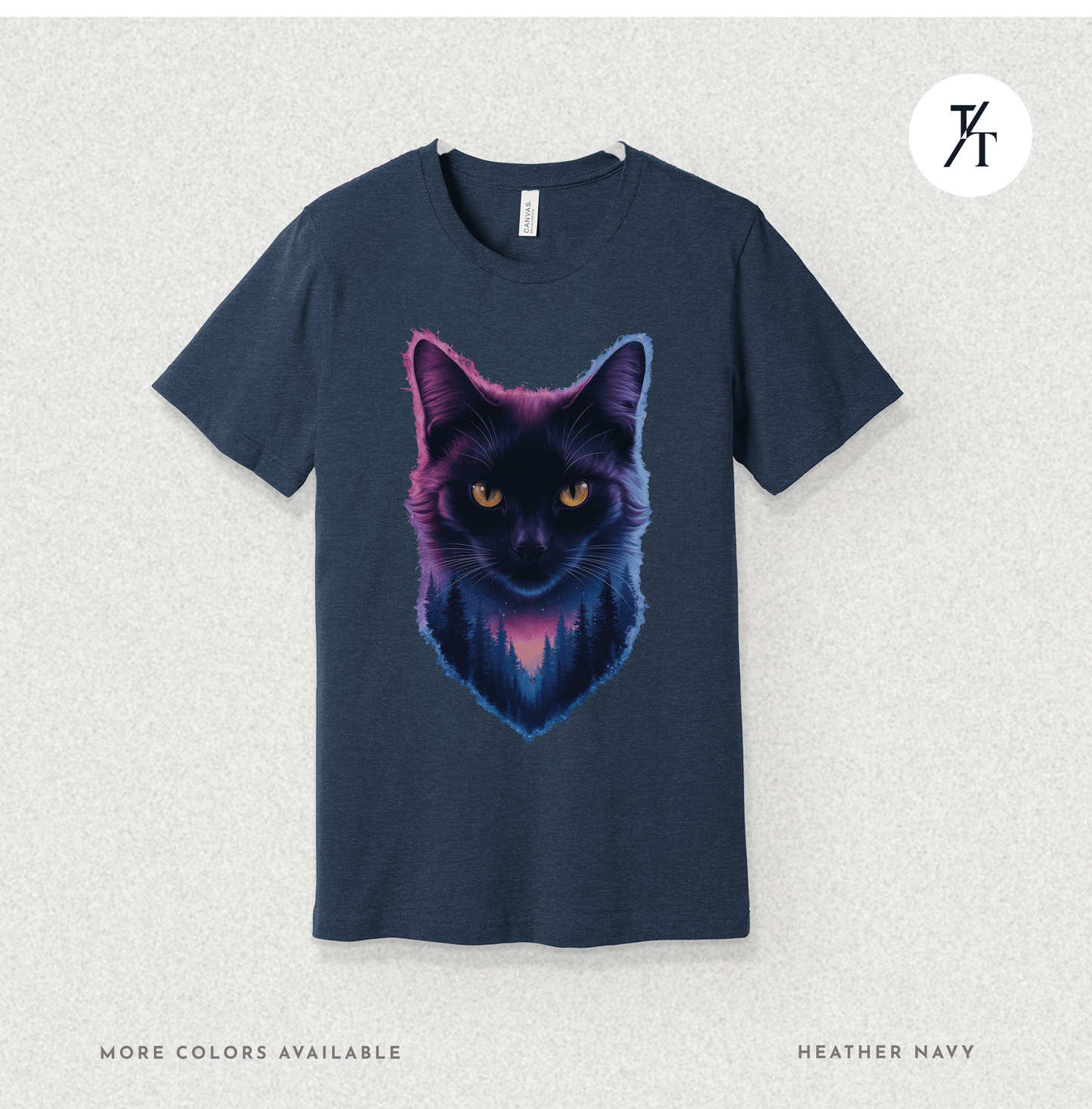 Cosmic Cat Tee – Galactic Forest Nightfall Shirt with Feline Vibes