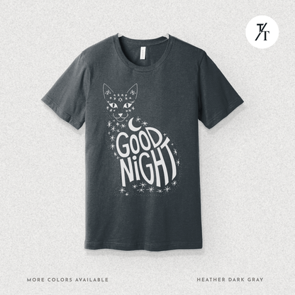 Goodnight Cat Tee – Minimalist Black Cat Moon Silhouette Shirt