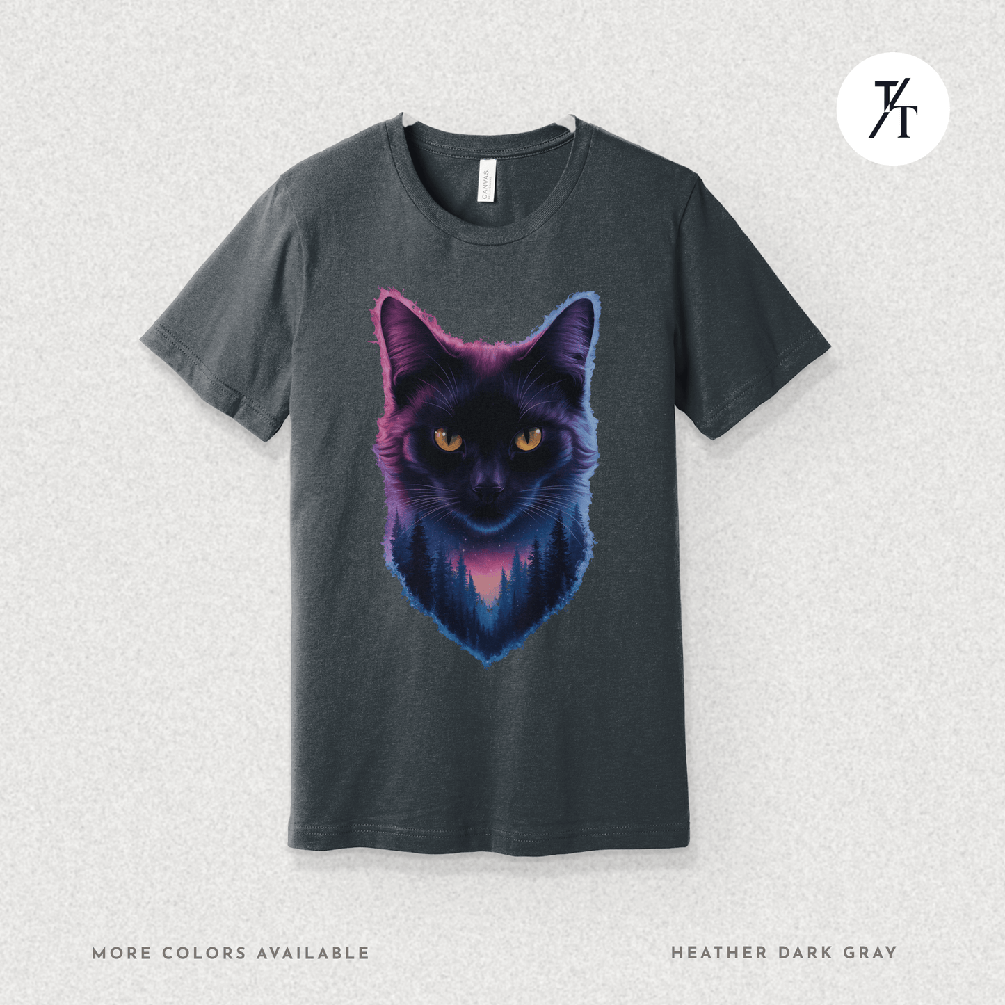 Cosmic Cat Tee – Galactic Forest Nightfall Shirt with Feline Vibes