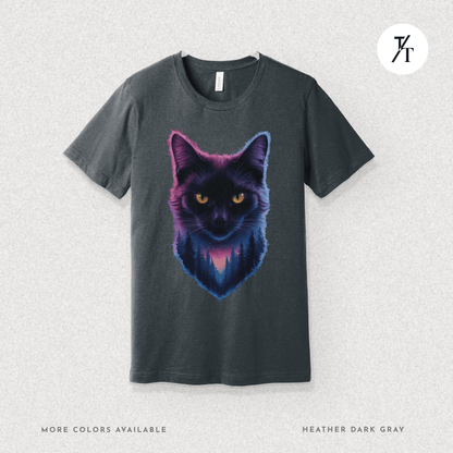 Cosmic Cat Tee – Galactic Forest Nightfall Shirt with Feline Vibes