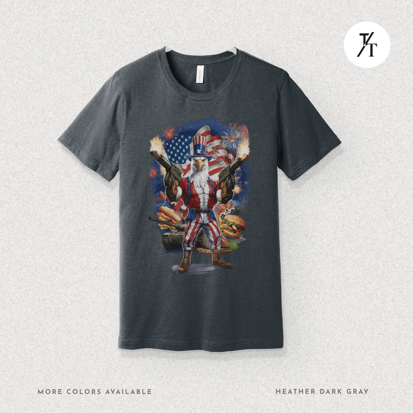 Funny Ultra Patriotic USA Freedom Bald Eagle, a Hilarious 4th of July Satire Joke Graphic Tee