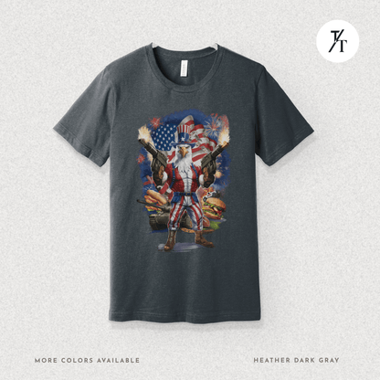 Funny Ultra Patriotic USA Freedom Bald Eagle, a Hilarious 4th of July Satire Joke Graphic Tee
