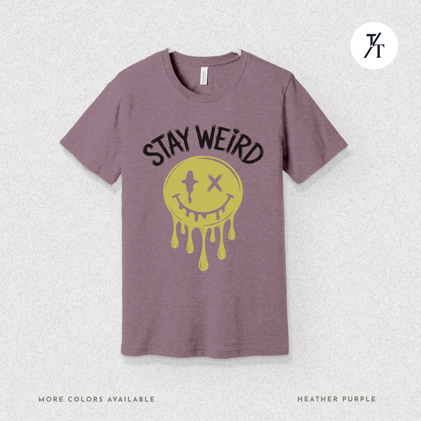 "Stay Weird" Drippy Face Tee, Melting Optimism: Distorted Smiley Face Graphic  Alt Vibe StatementT-shirt