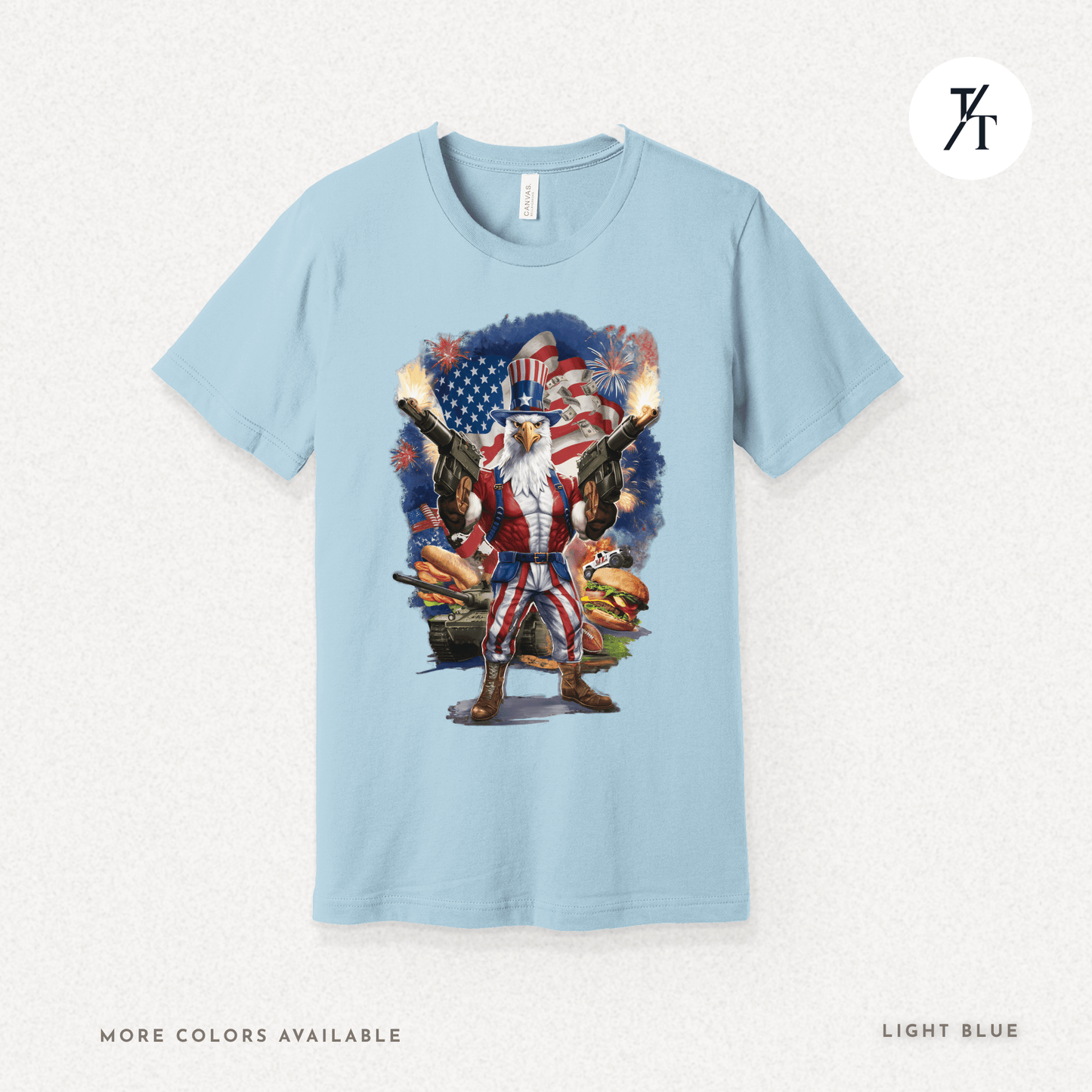 Funny Ultra Patriotic USA Freedom Bald Eagle, a Hilarious 4th of July Satire Joke Graphic Tee
