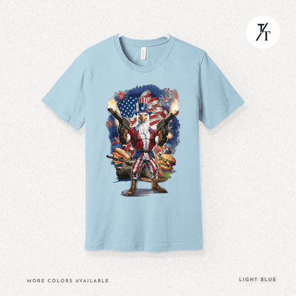 Funny Ultra Patriotic USA Freedom Bald Eagle, a Hilarious 4th of July Satire Joke Graphic Tee