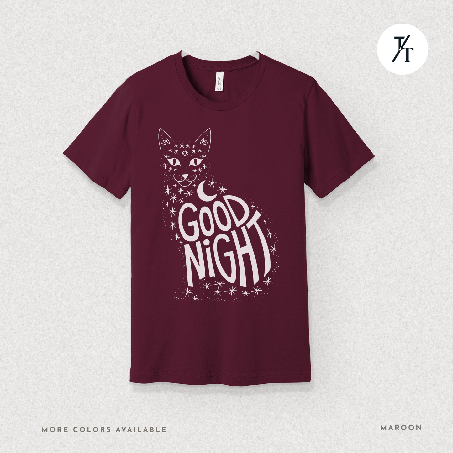 Goodnight Cat Tee – Minimalist Black Cat Moon Silhouette Shirt