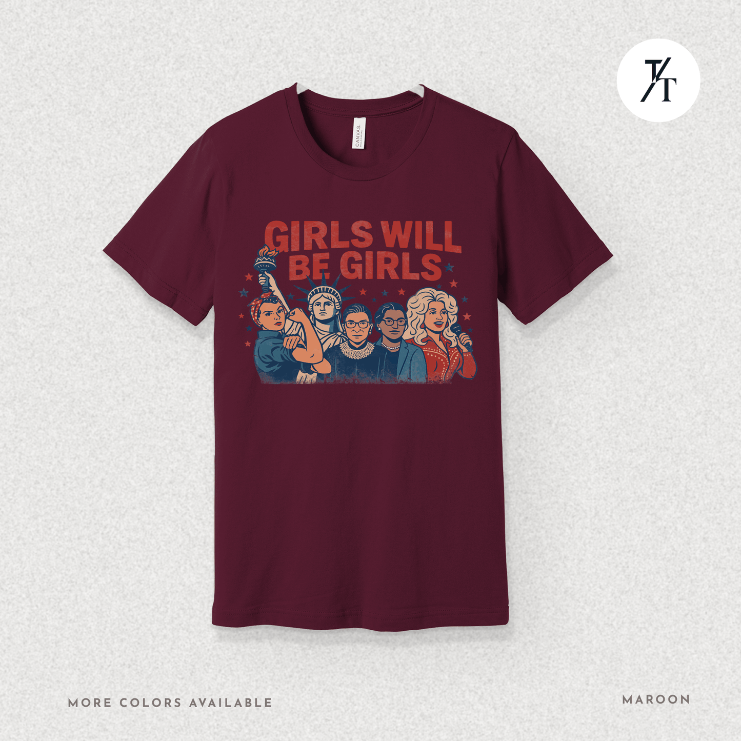 Girls Will Be Girls summer patriotic graphic tee – empowering retro feminist shirt 👊 for the 4th of July