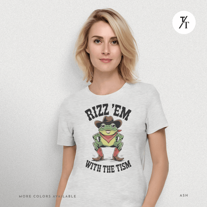 Rizz ’Em With the Tism T-Shirt – Cowboy Frog Neurodivergent Meme Tee