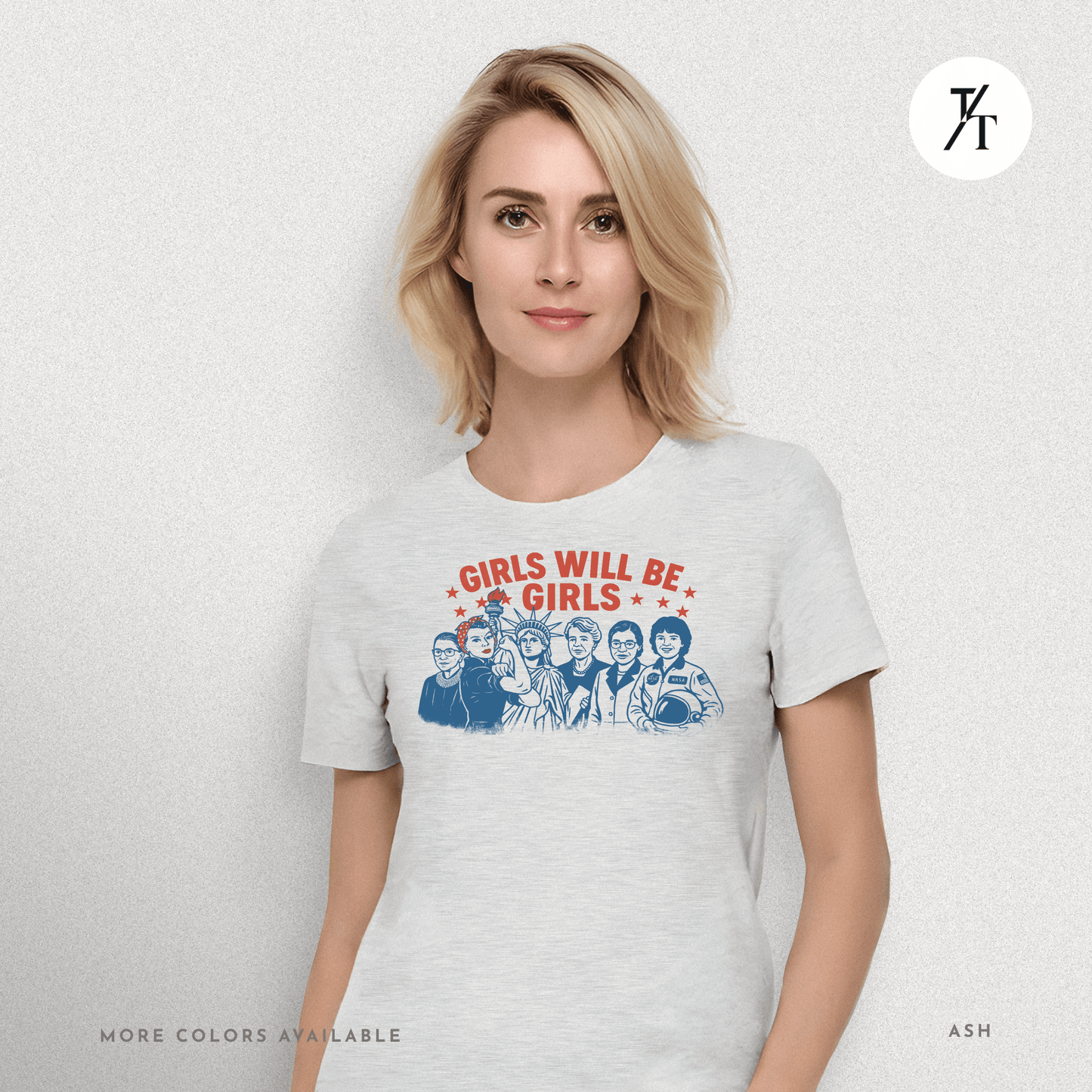 Girls Will Be Girls summer patriotic graphic tee – empowering retro feminist shirt 👊 for the 4th of July