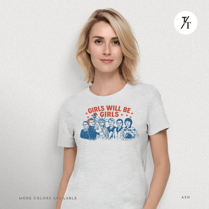 Girls Will Be Girls summer patriotic graphic tee – empowering retro feminist shirt 👊 for the 4th of July