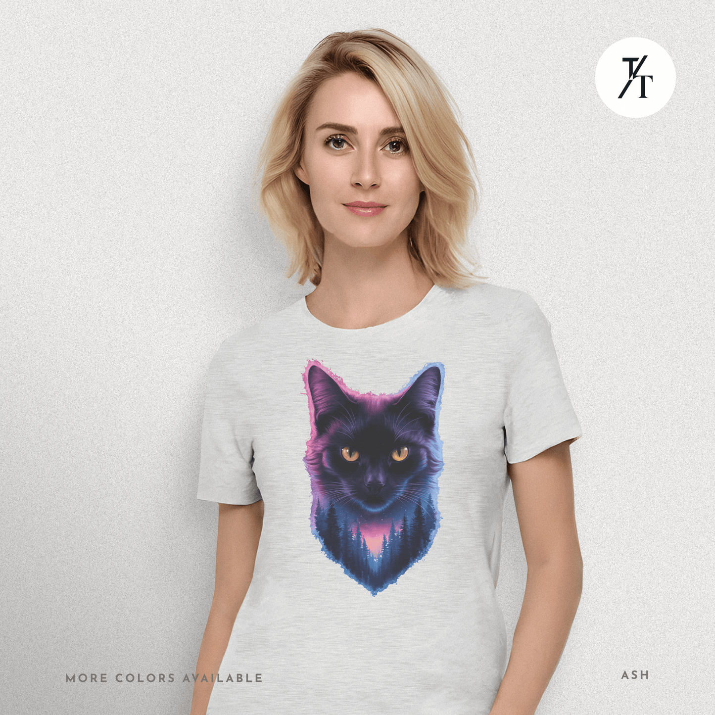 Cosmic Cat Tee – Galactic Forest Nightfall Shirt with Feline Vibes