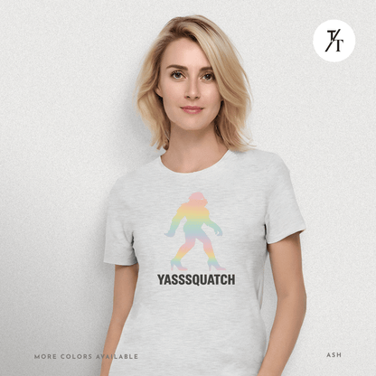 Yasssquatch: Pride Bigfoot Silhouette, Rainbow LGBTQ+ Cryptid Art- Graphic T-shirt