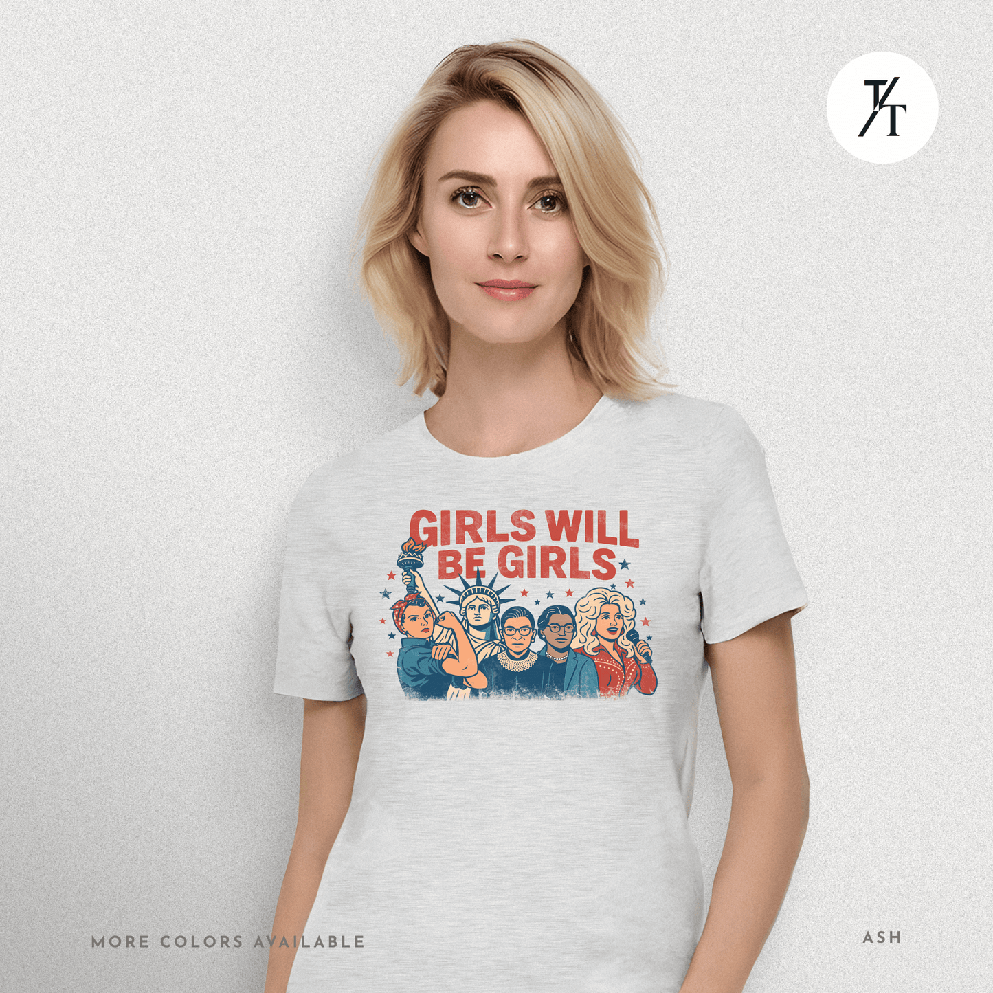 Girls Will Be Girls summer patriotic graphic tee – empowering retro feminist shirt 👊 for the 4th of July