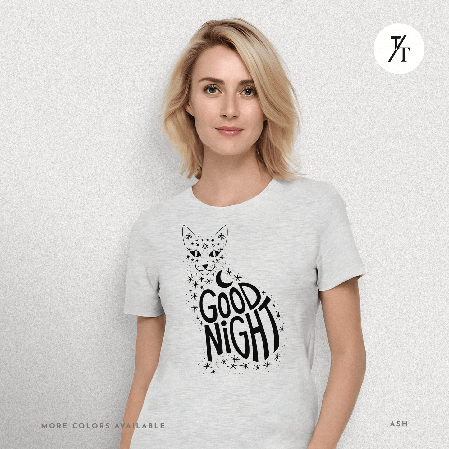 Goodnight Cat Tee – Minimalist Black Cat Moon Silhouette Shirt