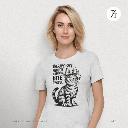 Therapy Cat Tee – I Go to Therapy but I Also Bite Shirt