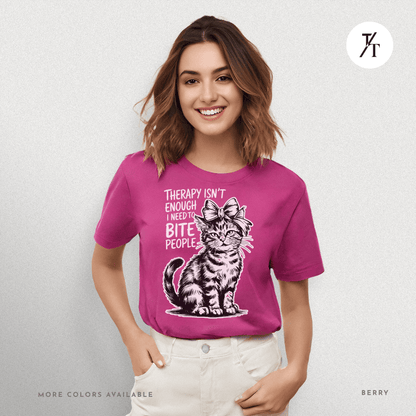 Therapy Cat Tee – I Go to Therapy but I Also Bite Shirt