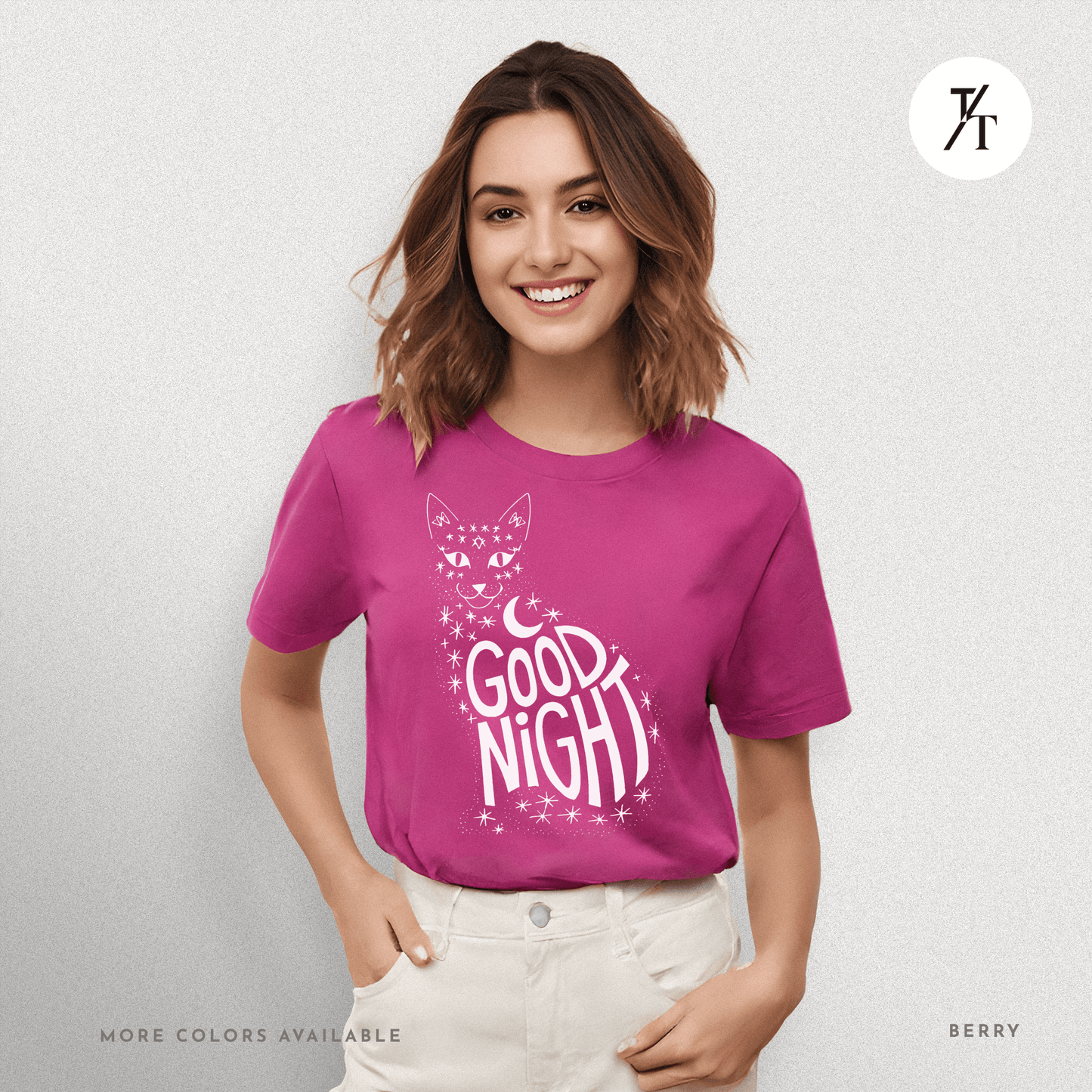 Goodnight Cat Tee – Minimalist Black Cat Moon Silhouette Shirt
