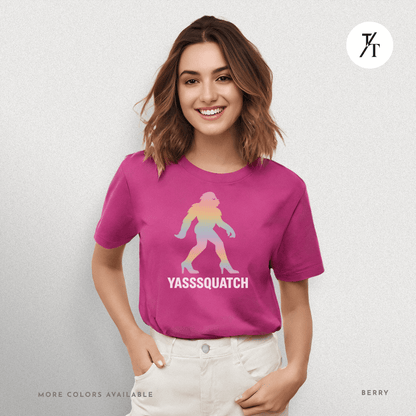 Yasssquatch: Pride Bigfoot Silhouette, Rainbow LGBTQ+ Cryptid Art- Graphic T-shirt
