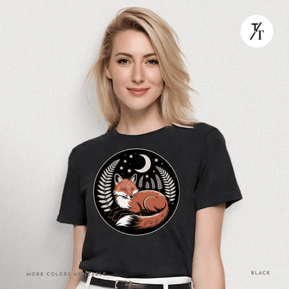 Sleepy Fox Tee – Cozy Woodland Animal Shirt with Nighttime Vibes