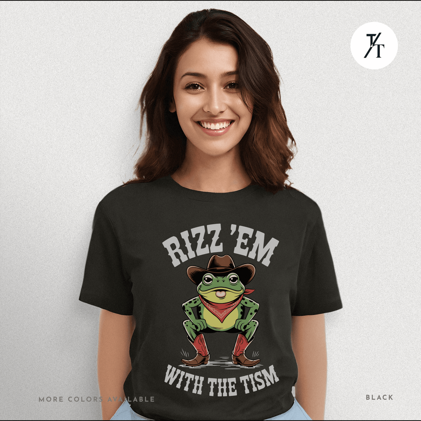 Rizz ’Em With the Tism T-Shirt – Cowboy Frog Neurodivergent Meme Tee