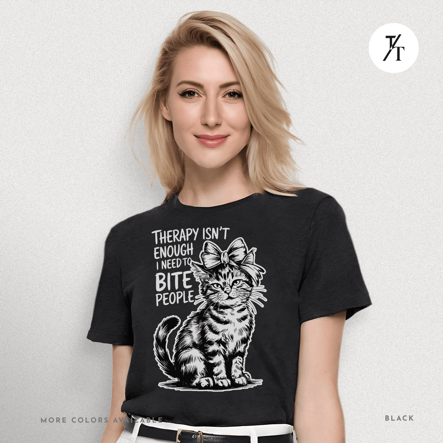 Therapy Cat Tee – I Go to Therapy but I Also Bite Shirt