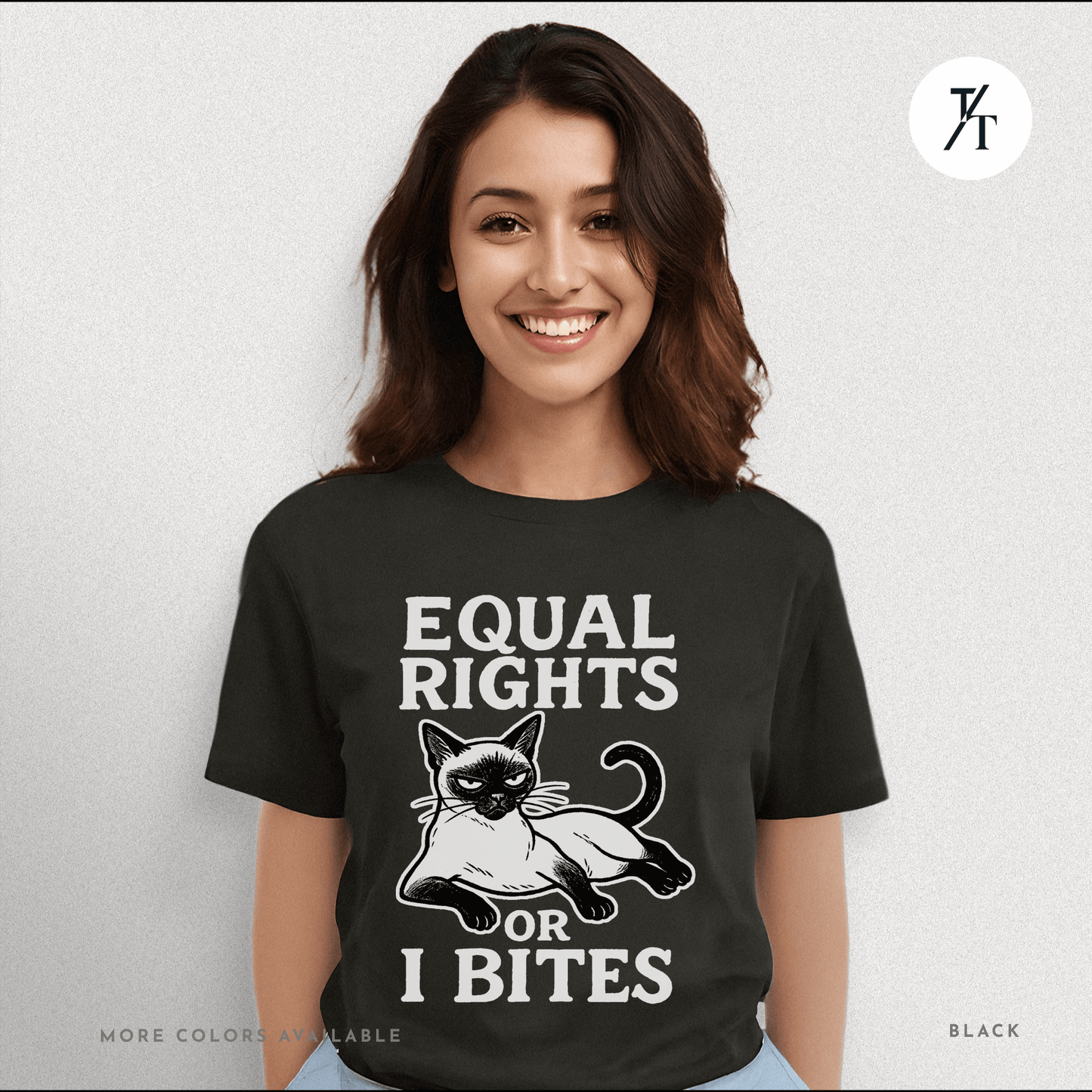 Funny Cat "Equal Rights or I Bites" Feminist Political T-Shirt