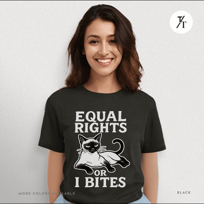 Funny Cat "Equal Rights or I Bites" Feminist Political T-Shirt