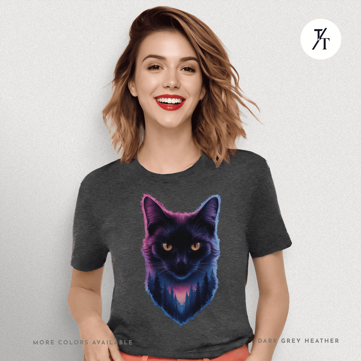 Cosmic Cat Tee – Galactic Forest Nightfall Shirt with Feline Vibes