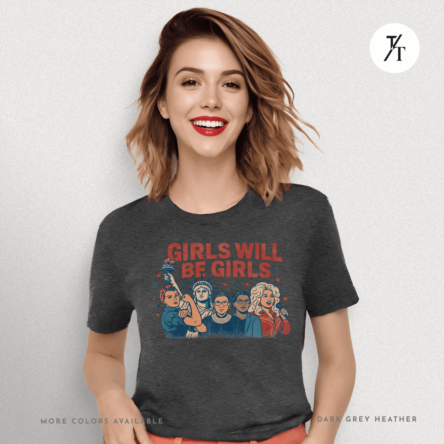 Girls Will Be Girls summer patriotic graphic tee – empowering retro feminist shirt 👊 for the 4th of July