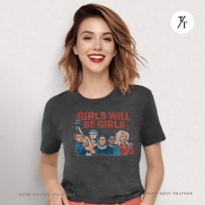 Girls Will Be Girls summer patriotic graphic tee – empowering retro feminist shirt 👊 for the 4th of July