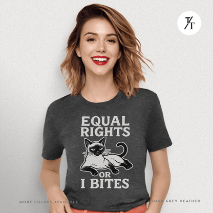 Funny Cat "Equal Rights or I Bites" Feminist Political T-Shirt