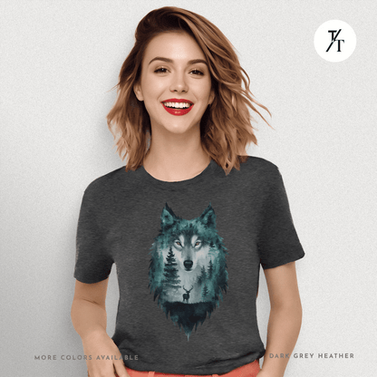 Alpha Forest Wolf Tee – Wildlife Double Exposure Graphic Shirt