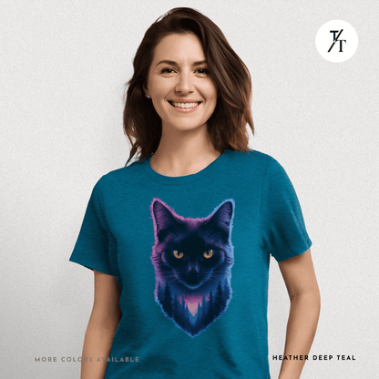 Cosmic Cat Tee – Galactic Forest Nightfall Shirt with Feline Vibes